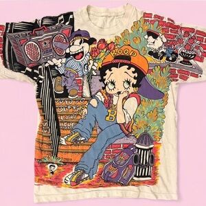 Vintage 1993 Betty Boop Freeze NYC Hip Hop Graphic All Over Print T Shirt Sz L